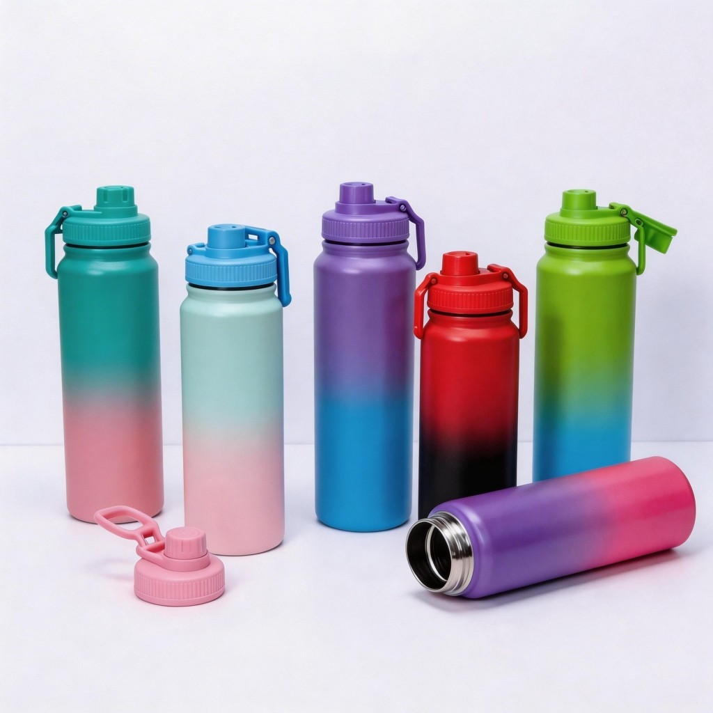 Garrafa Térmica Degradê Colorida em Aço Inox com Tampa e Alça Portátil 1000ml bomm