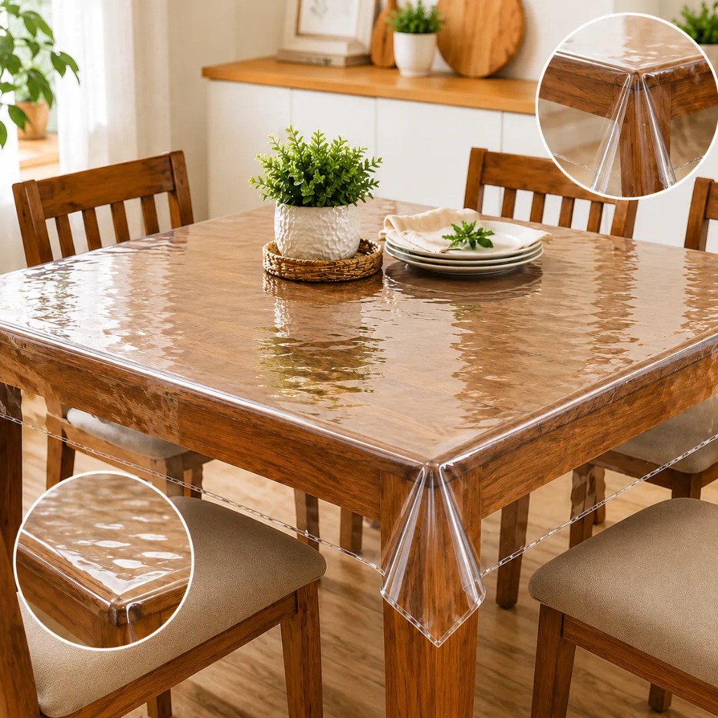 Toalha de Mesa de Plástico Térmica Para 4,6, 8 e 10 Lugares Transparente Impermeável Cozinha Cristal