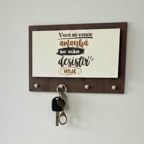 Porta Chave de Parede em Mdf Amadeirado para Decoração com Cachepot Porta Lembretes