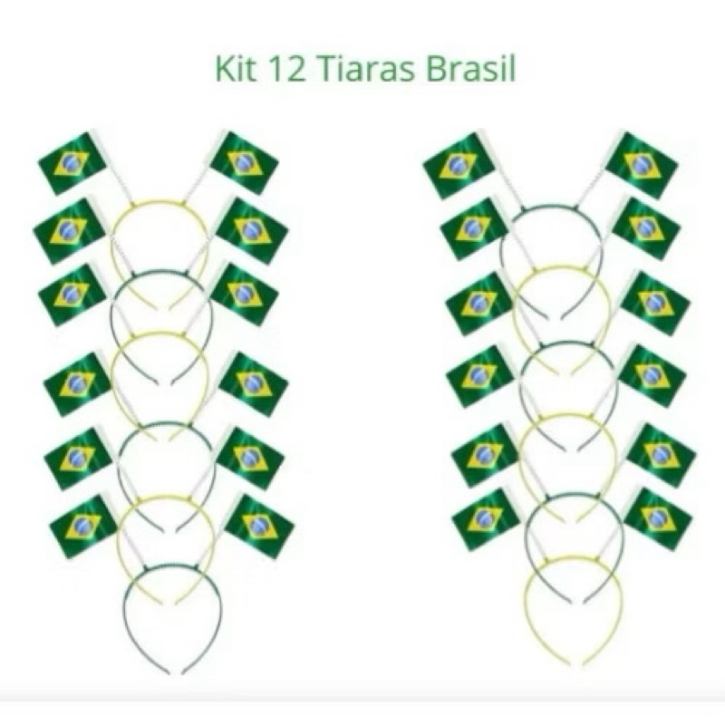 KIT 12 TIARAS COM BANDEIRA DE TECIDO | ARQUINHO | COPA DO MUNDO | BRASIL | BRAZIL | SELEÇÃO | FUTEBOL | JOGO | FANTASIA