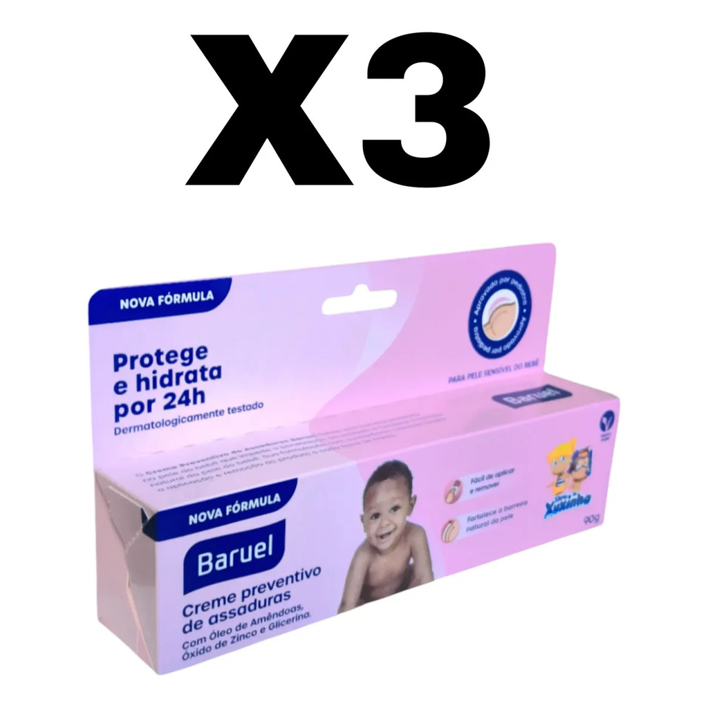 Kit com 3 Pomadas Baruel Xuxinha Glicerina 45g | Proteção e Hidratação da Pele | Uso Infantil Diário