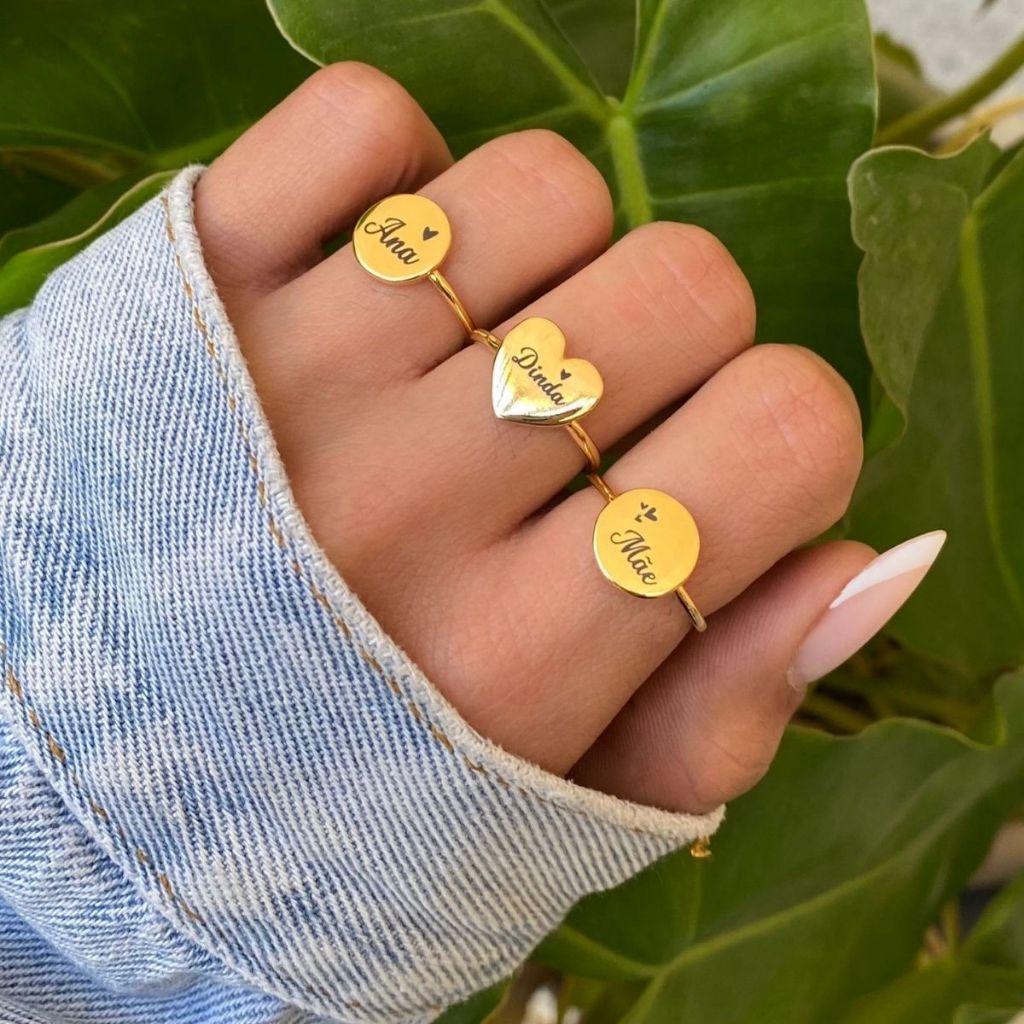 [ SEMI JOIA ] Anel Feminino Personalizado Coração Delicado Banhado Ouro 18k Alto Padrão
