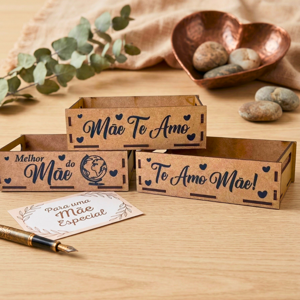 Kit Bandejas Cesta Mdf 20x15 Dia Das Mães Para Café Da Manhã E Doces