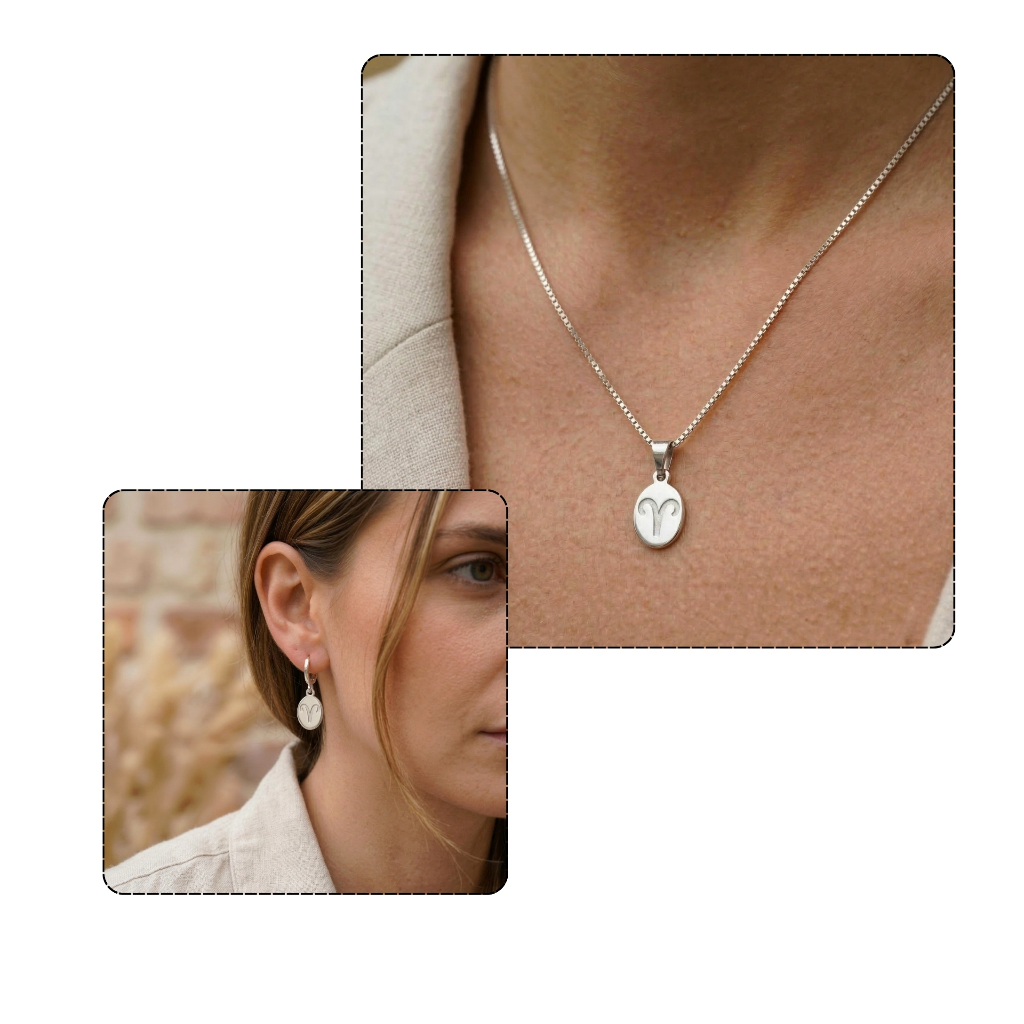 (Semi Joia) Kit Conjunto Colar Brinco Signo Zodiaco Astrologio Prata925 Ouro18k Antialergico