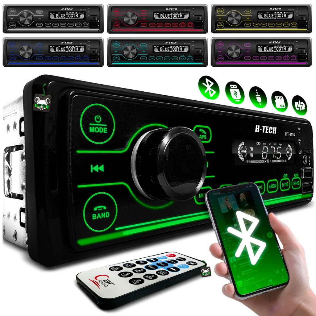 Rádio Som Automotivo Mp3 C/ App Smartbt 7 Cores + Controle