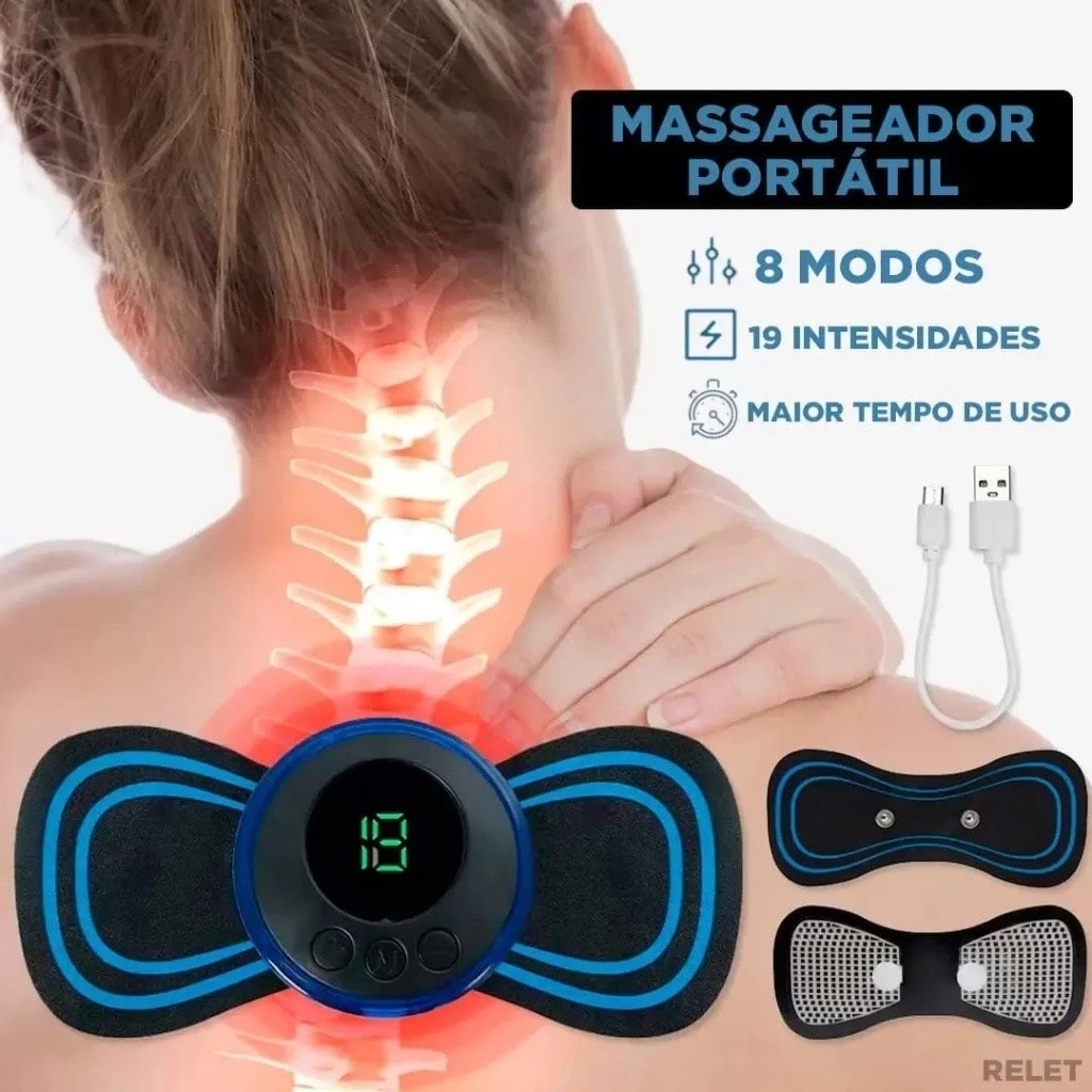 Massageador Relaxante Portátil para Corpo e Pescoço, 8 Modos e 19 Intensidadesc jagaur