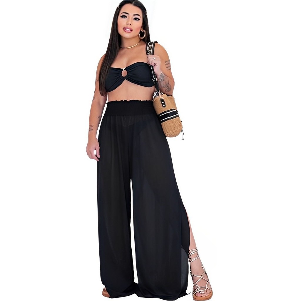 Saída de Praia calça Pantalona Tule cruzeiro resort luxo qualidade