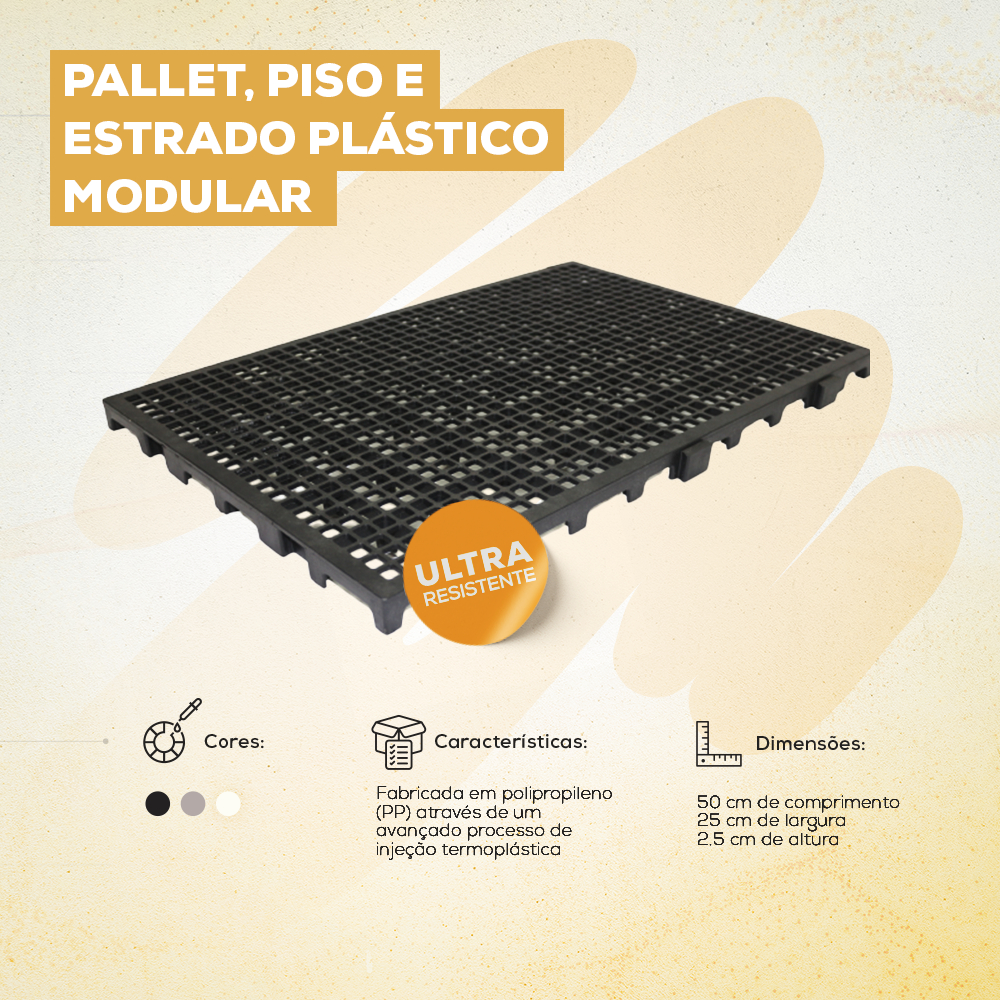 Estrado Plástico Preto 50x25x2,5cm - 10 Peças: Leve, Reciclável e Alta Vazão