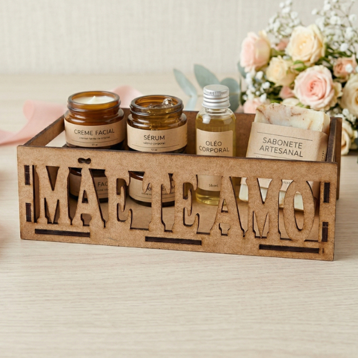 Kit 10 und Bandeja Cesta Mdf Cru Decorada Vazada Dia Das Mães Presente Mimos