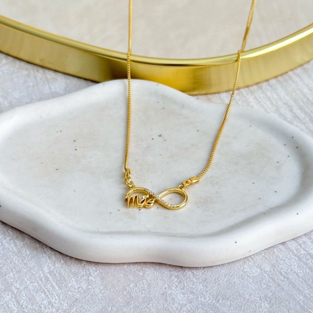 [ SEMI JOIA ] Colar Feminino Mãe Infinito Cravejado Dia das Mães Banhado a Ouro 18k Alto Padrão