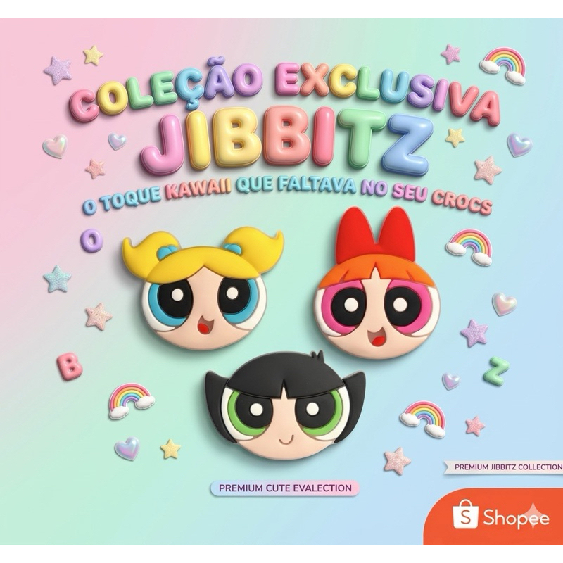Kit Charm Pin Babuche Fofo Meninas Super Poderosas Carinha Geek 3und