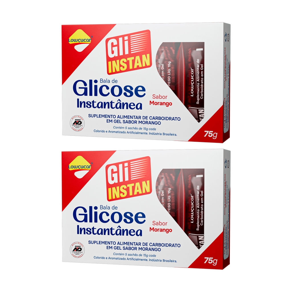 Kit com 2 Gli-Instan Lowçucar Sabor Morango Glicose Instantânea 5X15G