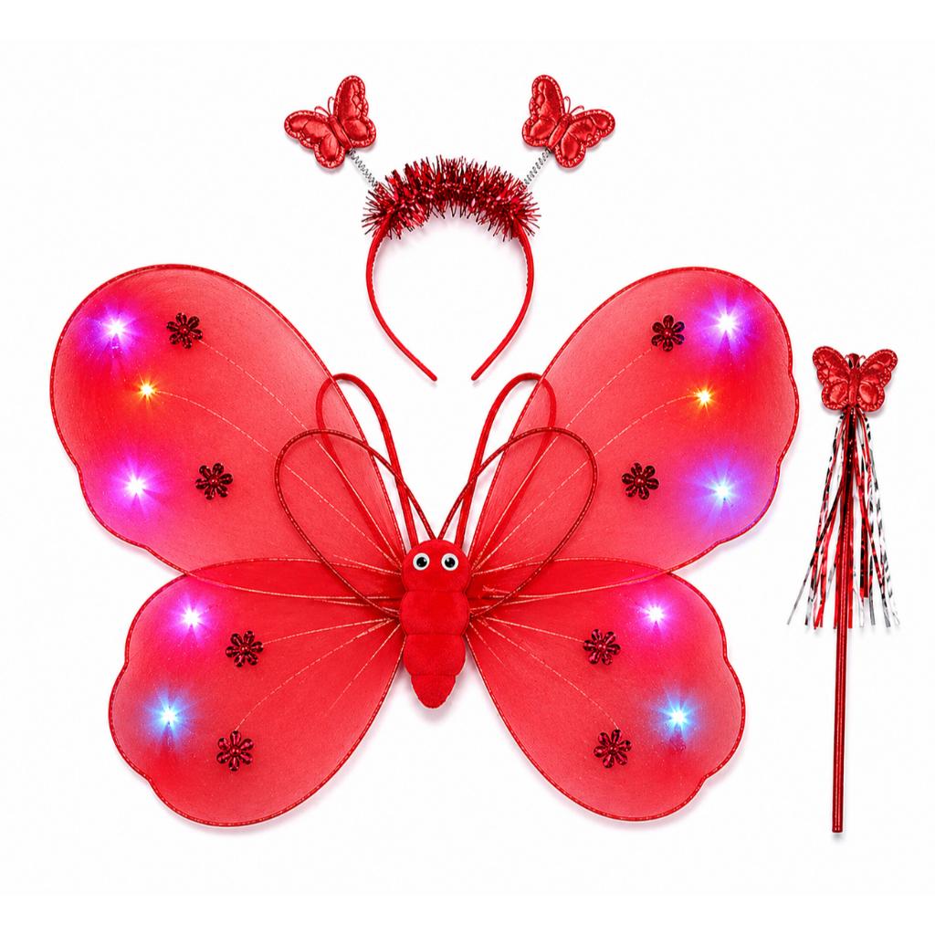 Kit Asa Borboleta Vermelho Com Led