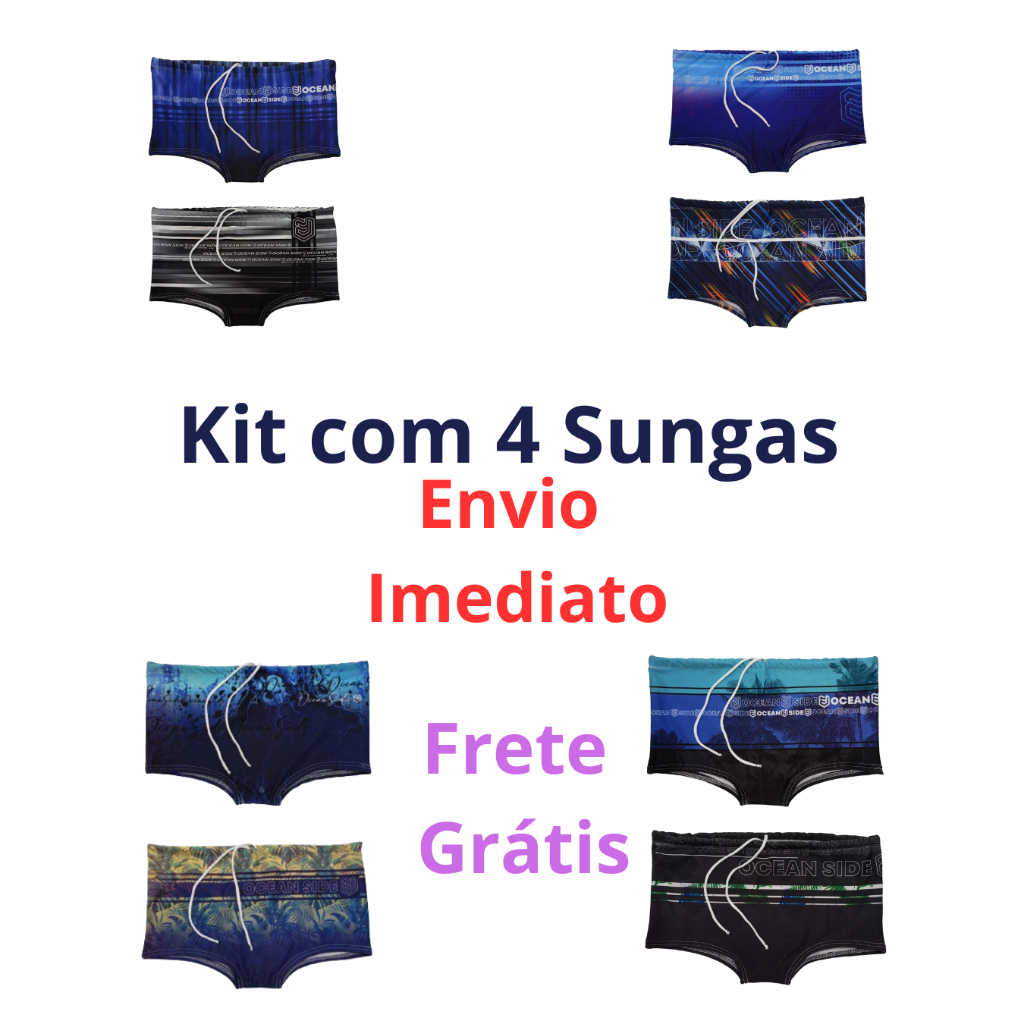 Kit 4 Sungas Estampadas Variadas Moda Praia e Piscina