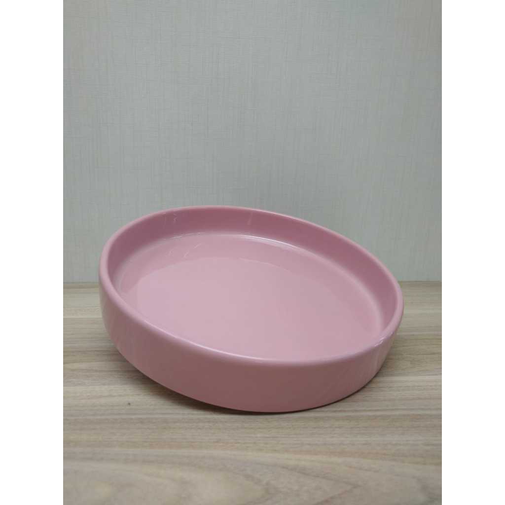 Bandeja Organizadora Redonda de Porcelana Rosa Bebe Para Kit Higiene Bebe ou Lavabo Banheiro