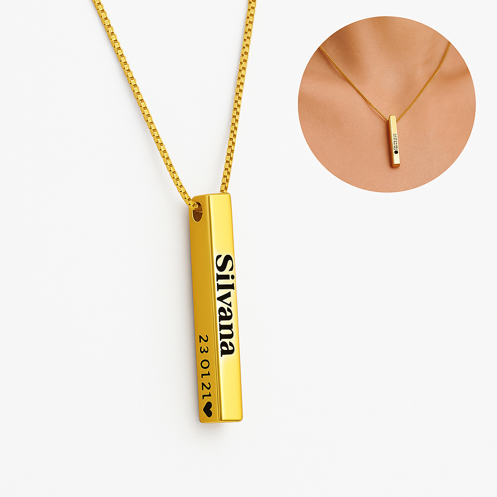 [ SEMI JOIA ] Colar Personalizado Obelisco (Até 4 Lados) Moda Banhado em Ouro 18k Alto Padrão