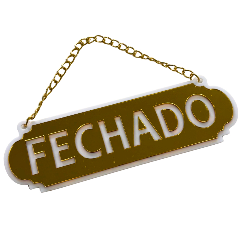 Placa Aberto e Fechado de porta em Acrilico espelhado com ventosa