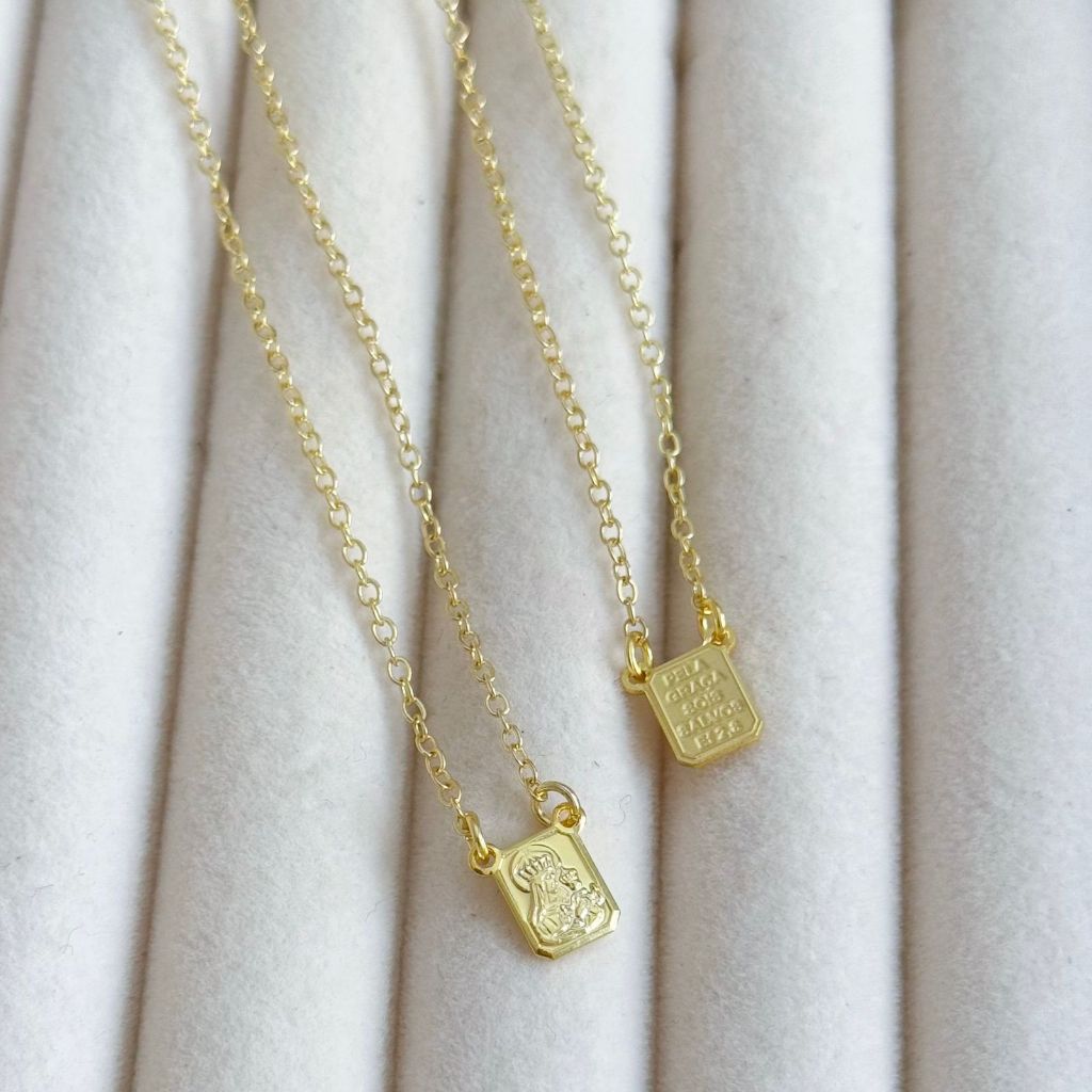 [ SEMI JOIA ] Colar Escapulario Imagem Nossa Senhora (70cm) Banhado a Ouro 18k Alto Padrão