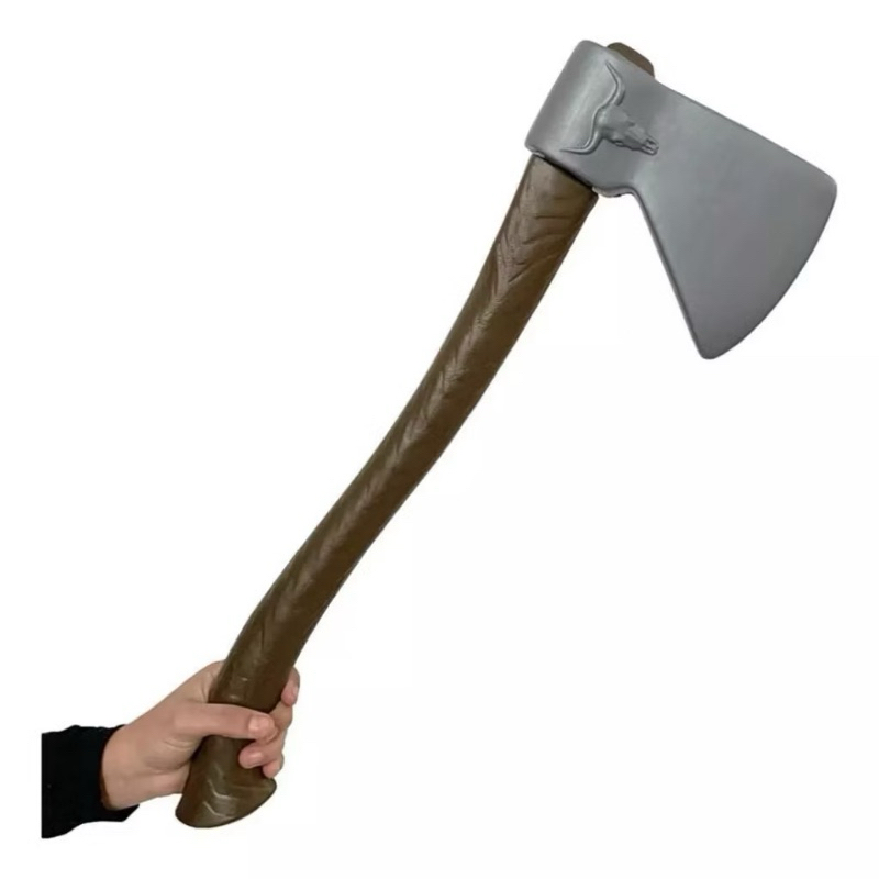 Brinquedo Machado Lenhador Plástico Cinza e Marrom 58cm - Ideal para Festas e Fantasias
