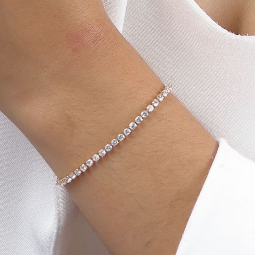 [ SEMI JOIA ] Pulseira Riviera Zircônias Feminina Delicada (21cm) Banhado Ouro 18k Alto Padrão