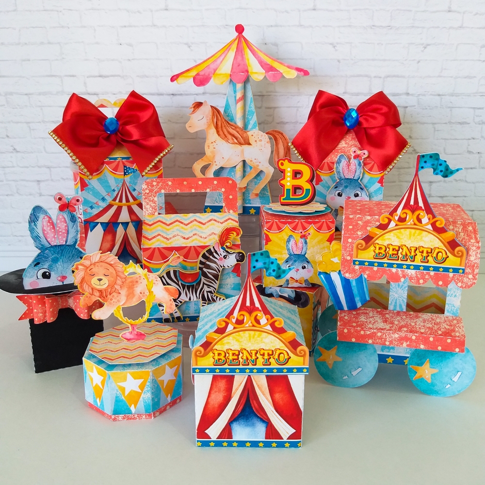 Caixas Personalizada Circo Vermelho Aquarelado 3d
