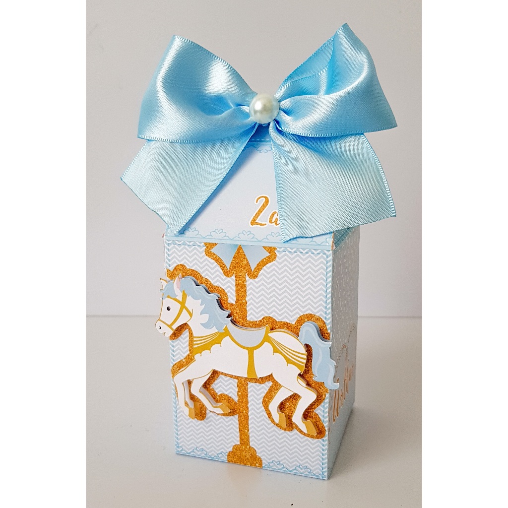 Kit com 5 Caixas Personalizadas Carrossel Azul 3D