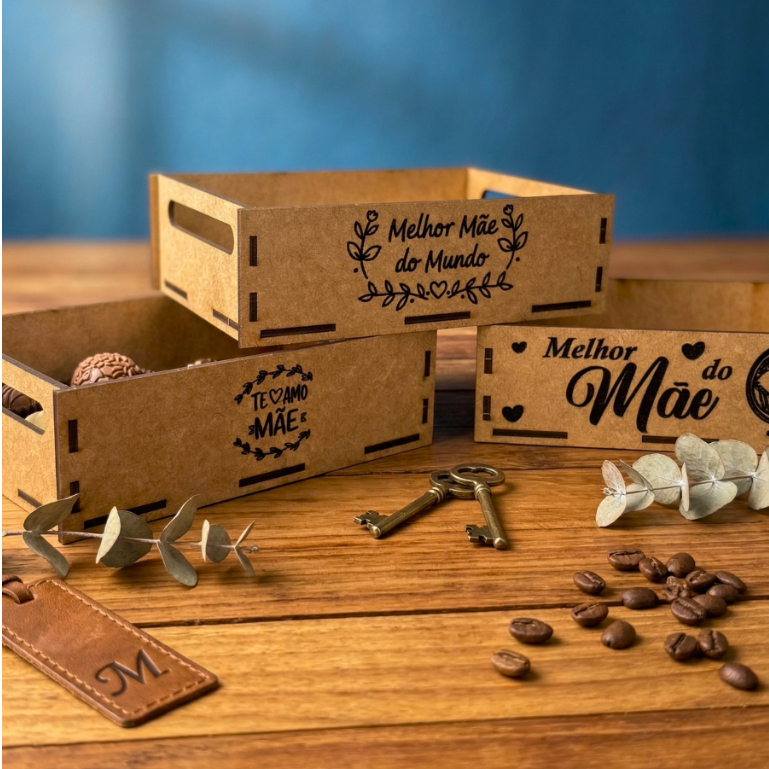 Kit Bandeja Cesta Mdf Cru Coração Lembrancinha Dia Das Mães Presente Decoração Embalagem