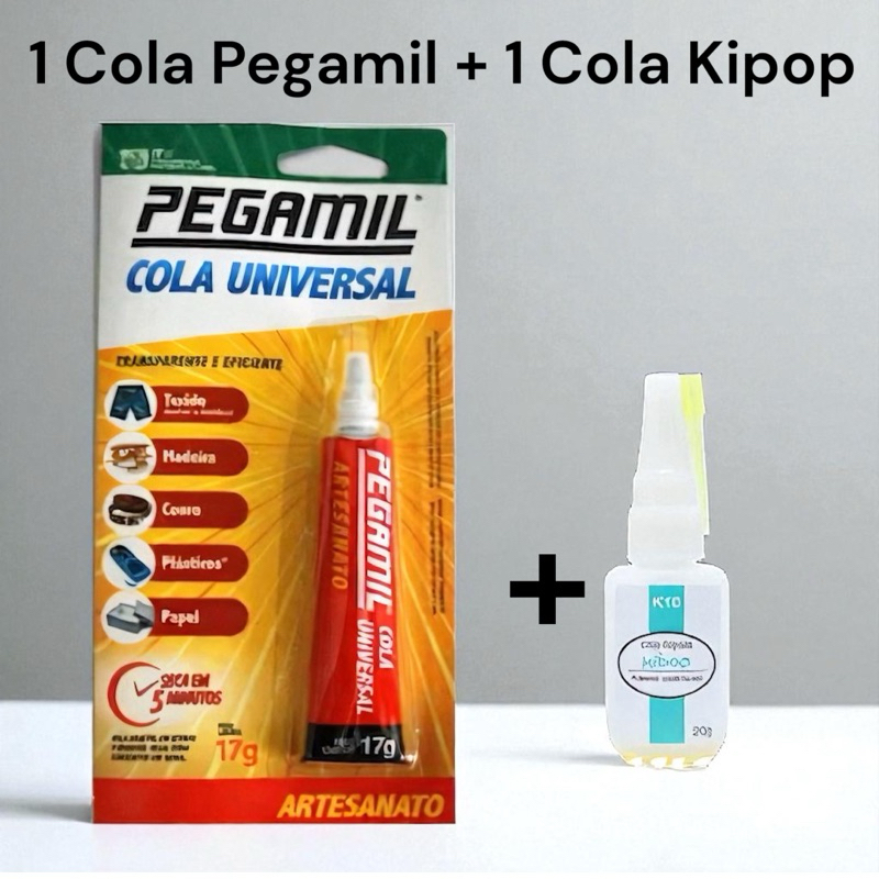 Kit 2 Colas Artesanato 1 Pegamil 17gr + 1 Cola Instantânea Kipop