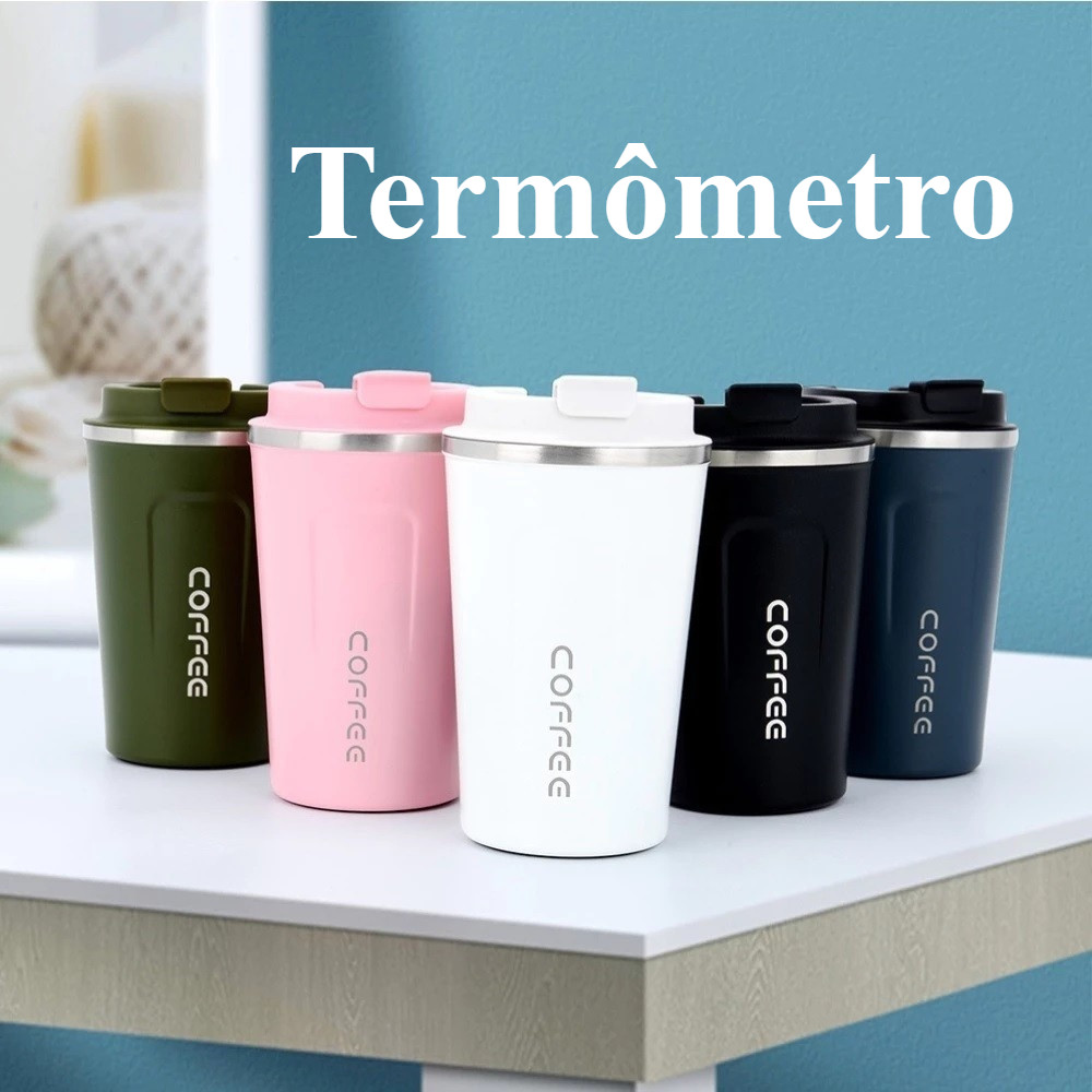 Copo Térmico Inox Café Chá Anti-vazamento Vacuum 510ml com termômetro bomm