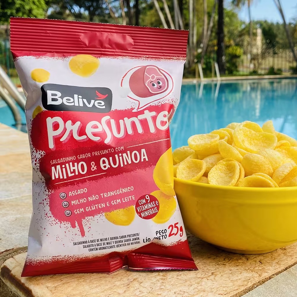 Kit 12 Salgadinho BELIVE S/ Gluten Sabor Presunto 25g