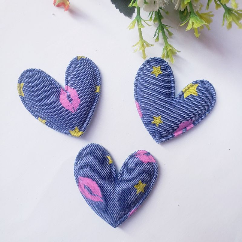 Aplique Coração ou Estrela Jeans Em Tecido 12 Unidades 5x5cm