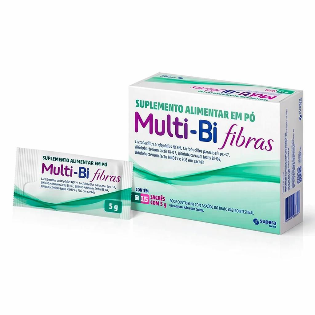 Multi Bi Fibras 15 Sachês Suplemento de Fibras Prebióticas Auxilia Funcionamento Intestinal