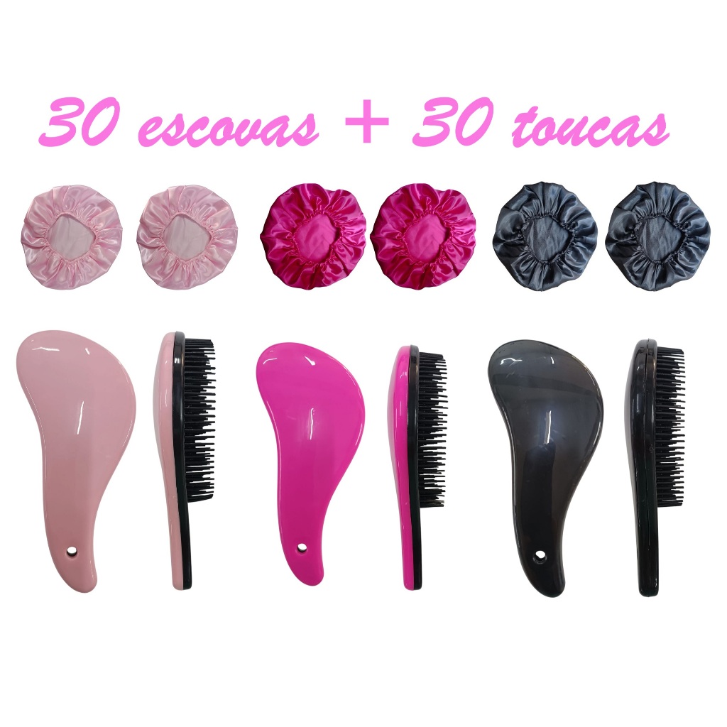 Kit 60 peças, 30 Touca de Cetim e 30 Escovas MÁGICA Sem Quebrar Os Fios salão beleza CABELO