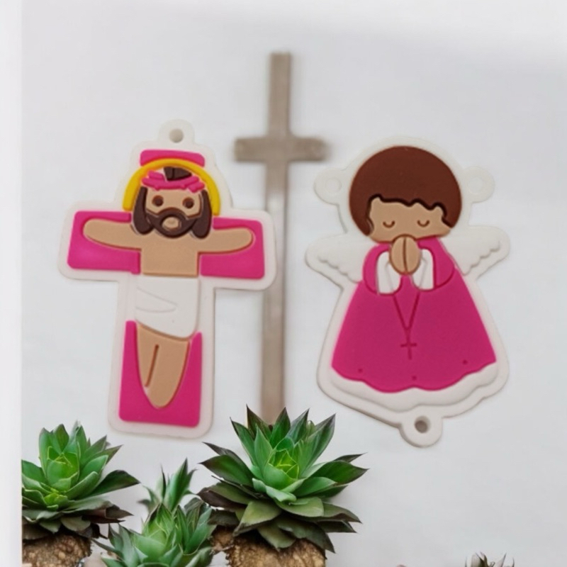 10 Unidades (5 Pares) de Entremeio Anjinho e Cruz emborrachados | Aplique para terços Artesanato