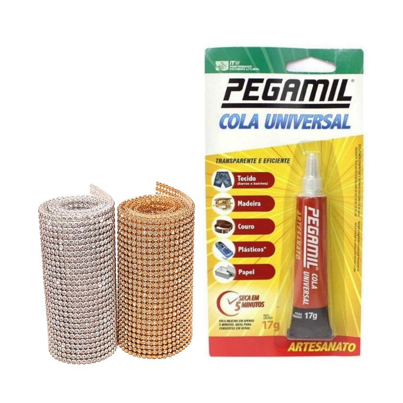 Kit 2 Manta De Strass Alto Brilho 26 Fileiras +Cola Pegamil Para Artesanato